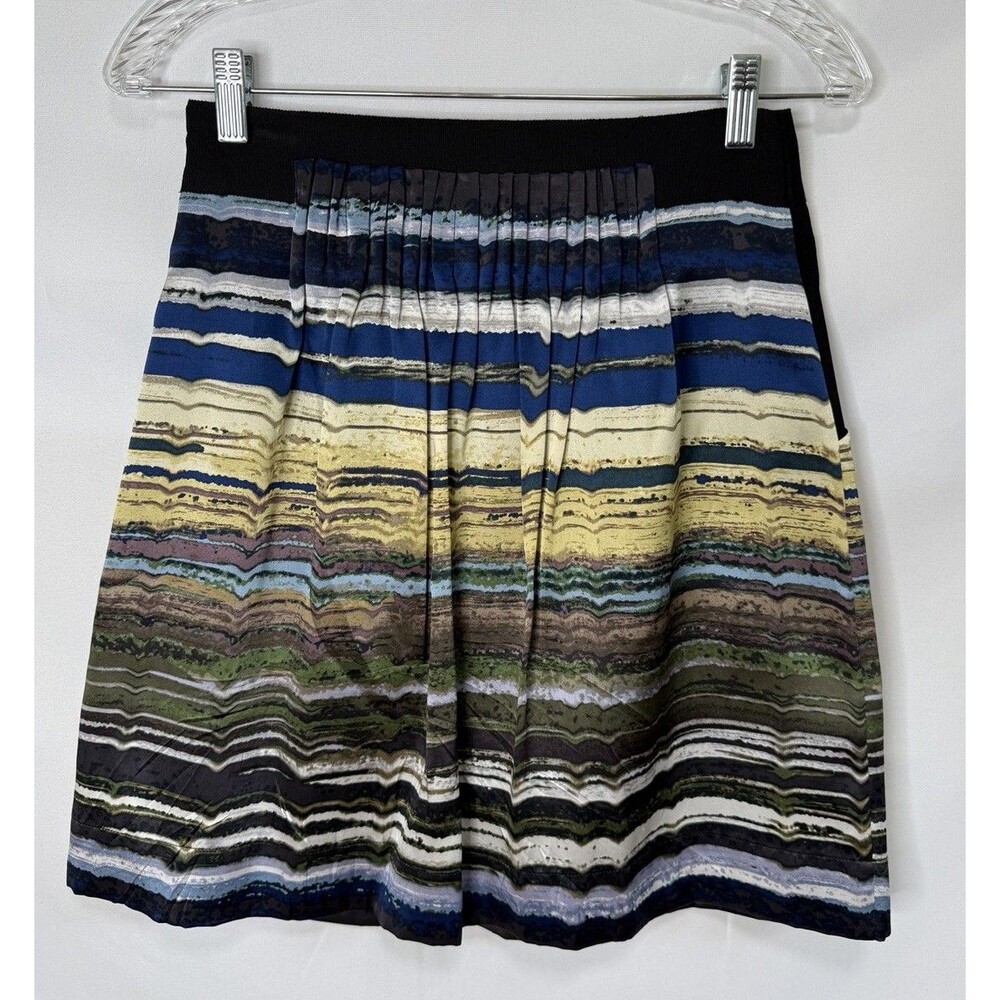 Y2K Hype Silk Mini Skirt 4 Silk Pockets Pleated  Details Blues / Earthtones